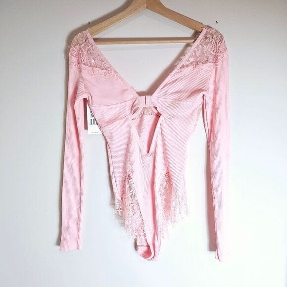 NWT Oh La La CheriRibbed Knit and Eyelash Lace Teddy Lingerie Bodysuit Size S - Picture 4 of 8